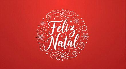 Merry Christmas in Portuguese - Feliz Natal Vector Design on Red