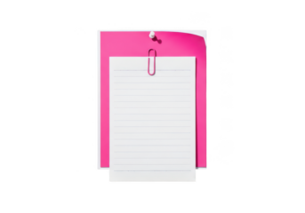 Pink clipboard with lined notepad on transparent background
