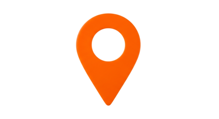Bright orange location pin icon, with circular cutout, isolated on a transparent background, cutout, PNG