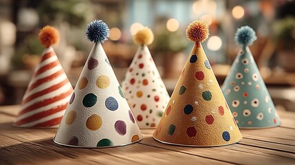 Birthday hats with gold polka dot patterns high resolution photo