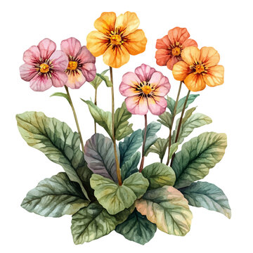 Polyanthus Flower, watercolor painting vector, isolated on a white background.