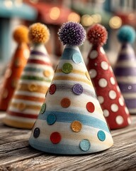 Classic party cone hats with playful designs high resolution photo