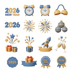 Festive New Year 2026 Elements in Blue and Gold Theme