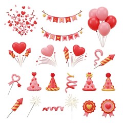 Festive decorations for a love celebration with heart elements and balloons