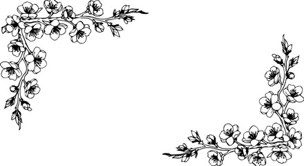 Elegant floral corner accents for invitations, stationery, and design projects with blooming sprigs, perfect for spring, wedding, or nature themes © Vectors Studio