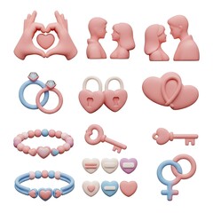 Romantic Elements Collection with Heart Shapes Key Couple Rings and Bracelets