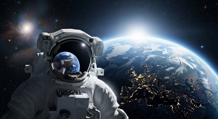 Astronaut in Space with Earth Reflection in Visor.