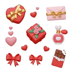 Valentines Day theme with gifts and candy 3D rendering illustration