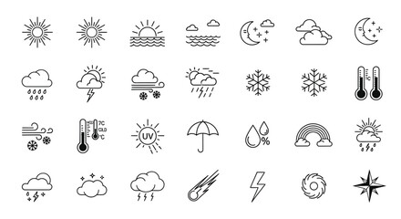 Fototapeta premium Weather line icon set collection of forecast, meteorology elements outline vector illustration for banner