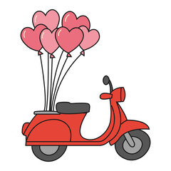 Scooter with heart-shaped balloons.