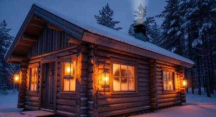 Cozy Winter Cabin - A Warm Retreat in a Snowy Landscape.