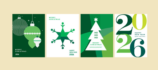 Modern Merry Christmas Colorful Holiday Greeting Card with xmas design element , snow flake, dear, tree, gift box, 