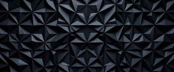 Intricate black geometric pattern with sharp angles and varying depths, creating a complex, abstract design, background, shadow