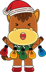 Cartoon Horse character celebrating Christmas