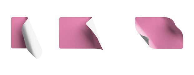 Peeled Pink Rectangle Stickers Vertical and Horizontal Curl Styles isolated on transparent background