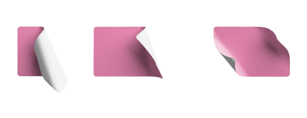 Peeled Pink Rectangle Stickers Vertical and Horizontal Curl Styles isolated on transparent background