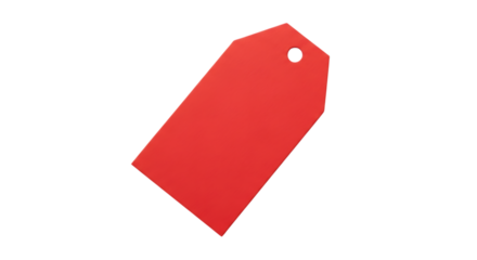 Bright red rectangular tag, with a hole at the top corner, isolated on a transparent background, cutout, PNG