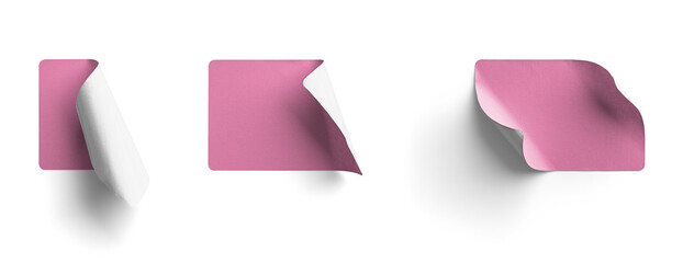 Peeled Pink Rectangle Stickers Vertical and Horizontal Curl Styles