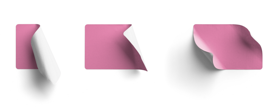 Peeled Pink Rectangle Stickers Vertical and Horizontal Curl Styles