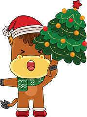 Cartoon Horse character celebrating Christmas