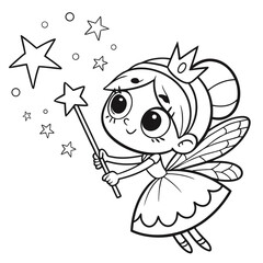 Fairy Princess with a Sparkling Wand coloring page for kids