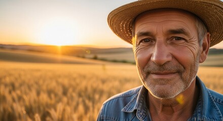Farmer at Sunset - A Portrait of Rural Life and Agriculture.