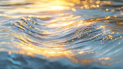 A surreal scene of softly flowing water patterned with golden sparkles created by the piercing light of a low sun blending with the silver current beneath