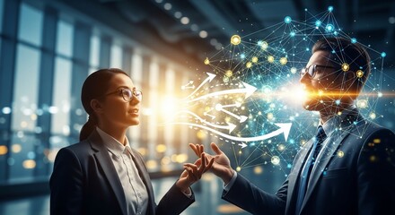 Futuristic Business Communication - Data Exchange Between Two Professionals.