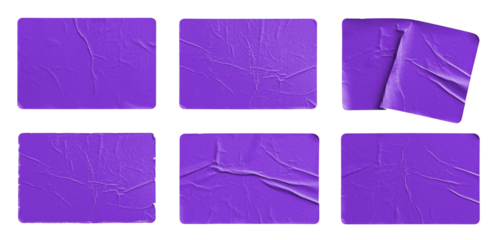 Wrinkled Purple Rectangle Stickers Texture Variants Set Collection isolated on transparent background
