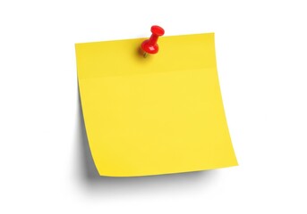 Yellow sticky note pinned to a white background isolated on white background isolated on transparent background
