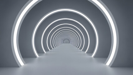 Futuristic tunnel light abstract background modern architecture interior design perspective corridor space