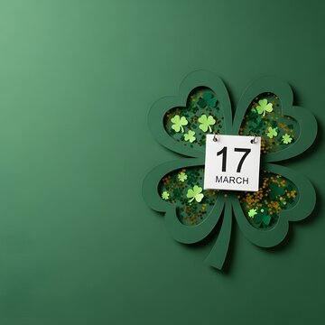 Saint patrick's day clover decoration with date 17 march isolated