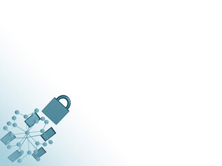 Padlock security with nodes plexus on blue and white background concept