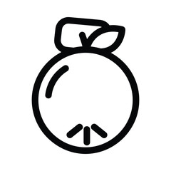 Simple hand drawn outline of a round fruit with a stem and leaves