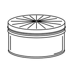 Simple line art illustration of a round metal tin can with a vented lid