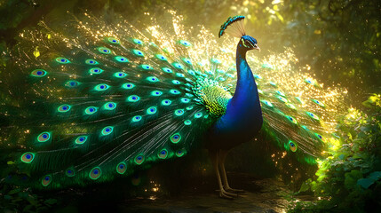 Portrait of Peacock having sunbathe with a glittery effect