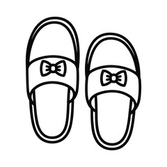 Simple line art illustration of a pair of slippers with bows