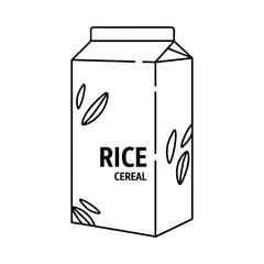 Hand drawn outline illustration of a carton of rice cereal with leaf motifs