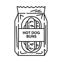 Line art illustration of a package of hot dog buns with label