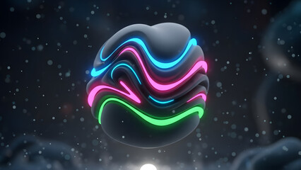 Abstract glowing sphere neon lights design futuristic technology render background wallpaper concept art