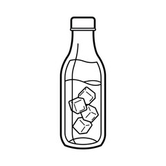 Simple outline drawing of a glass bottle filled with water and ice cubes