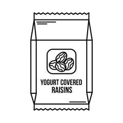 Simple outline drawing of a package of yogurt covered raisins