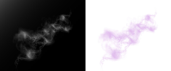 A collection of vibrant smoke and fog effects in grayscale and neon purple, perfect for fantasy scenes, magic spells, atmosphere design, or abstract visual elements in creative projects.