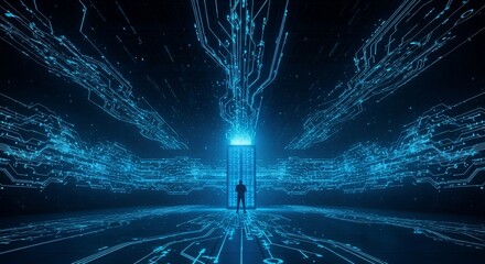 Silhouette at Digital Portal - A Journey into the Future of Technology.