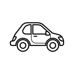 Simple outline drawing of a small compact car in profile view