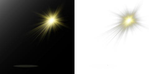 Bright golden spotlight burst with glowing rays and soft light halo. Perfect for highlights, stage effects, Christmas accents, decorative overlays and festive compositions. PNG with transparency.