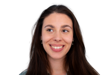 Young smiling woman looking away, expressing happiness and cheerful emotion on transparent background