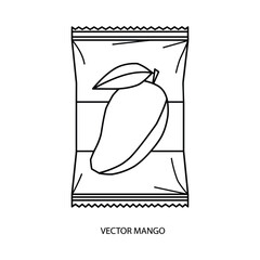 Line art illustration of a mango inside a clear plastic packaging bag