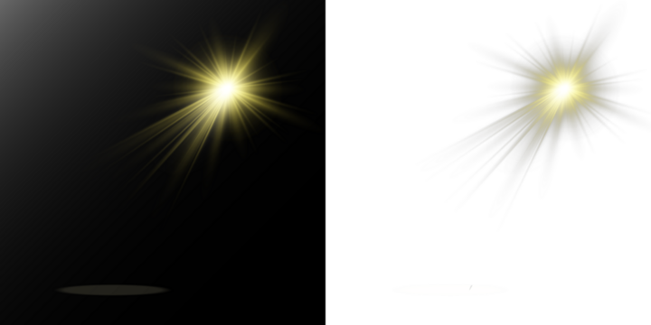 Bright golden spotlight burst with glowing rays and soft light halo. Perfect for highlights, stage effects, Christmas accents, decorative overlays and festive compositions. PNG with transparency.