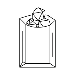 Hand drawn outline of a glass jar filled with geometric crystals or gemstones